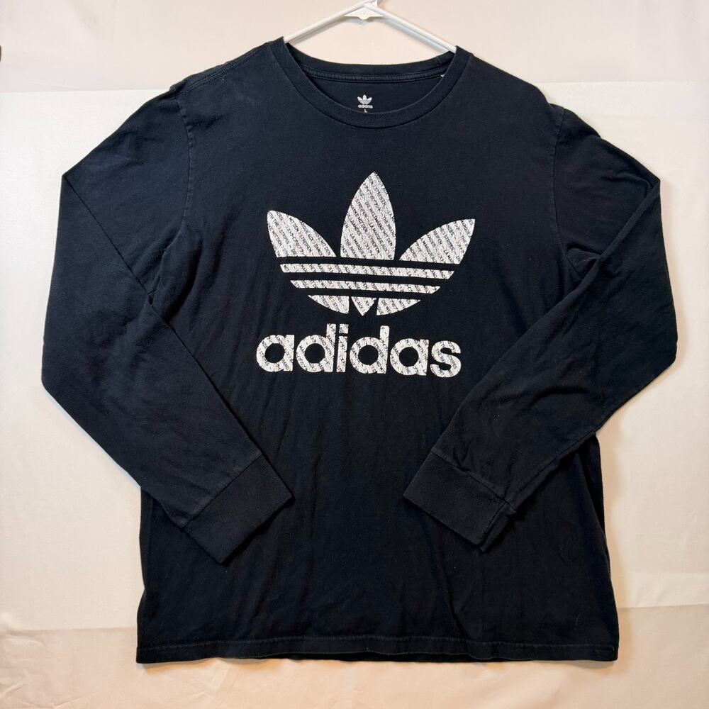 Adidas Originals Big Trefoil Graphic Script Logo Long Sleeve Black Mens Size L